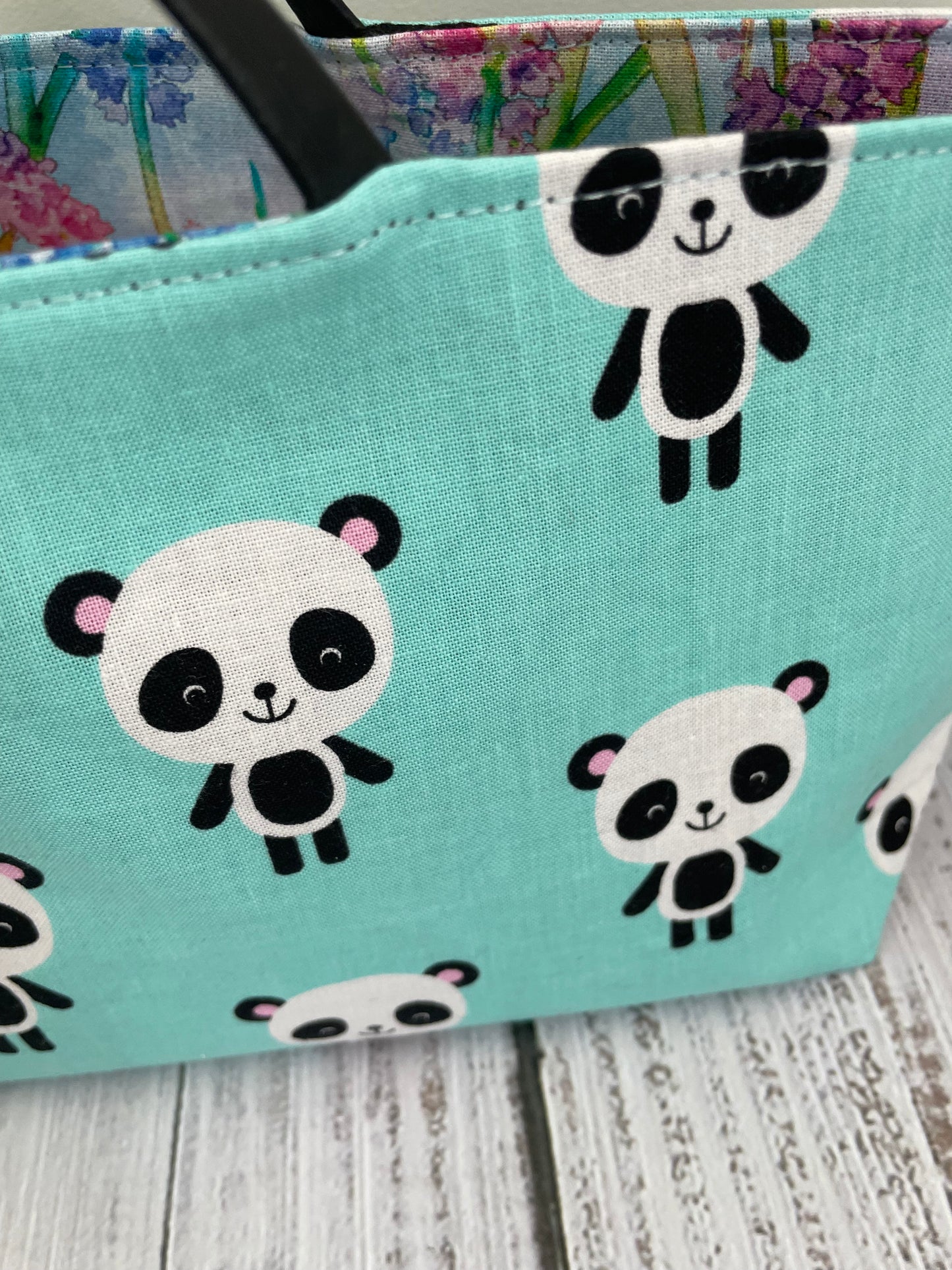 HAPPY PANDAS   ....MINI TOTE BAG   WITH CORK HANDLES