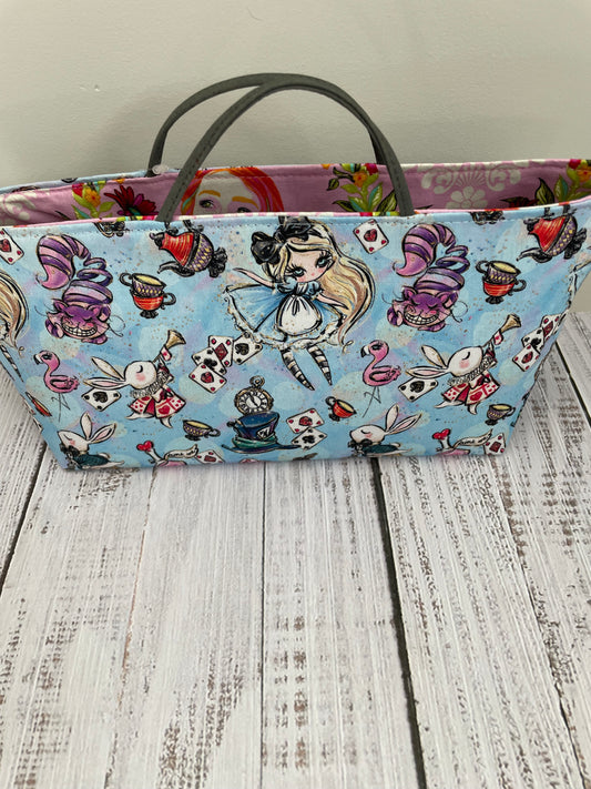 DOWN THE RABBIT HOLE     ....MINI TOTE BAG   WITH CORK HANDLES...CUSTOM PRINT