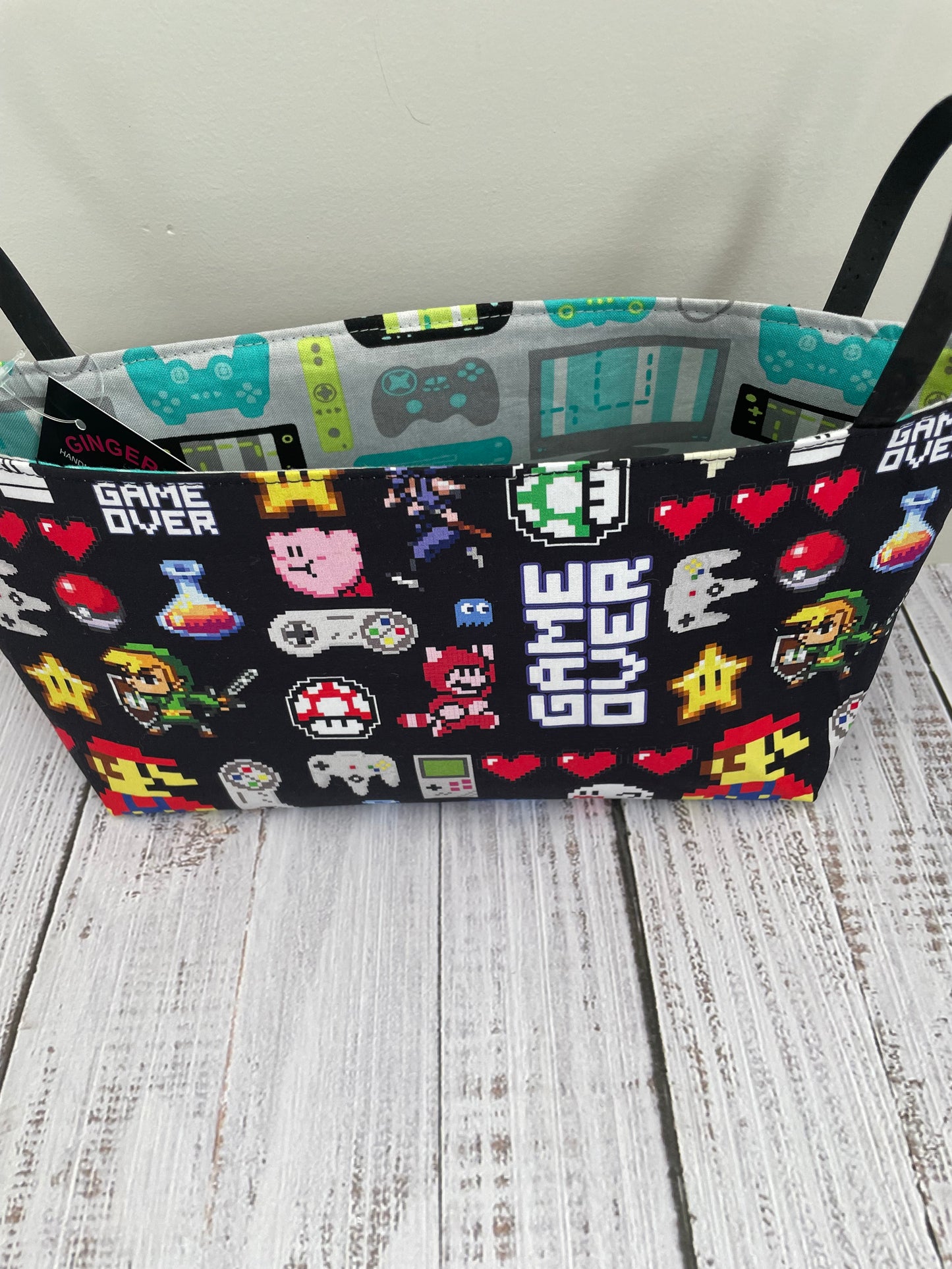 RETRO GAMER ....MINI BASKET  WITH CORK HANDLES...CUSTOM PRINT