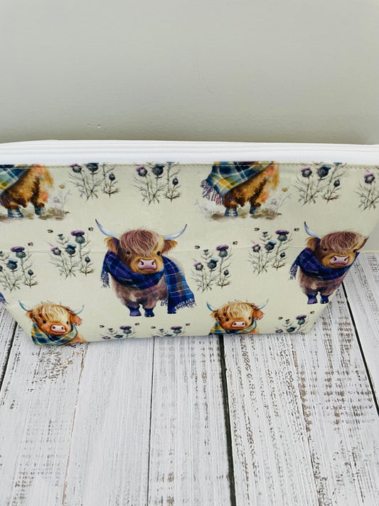 HIGHLAND COO IN TARTAN Lifestyle bag (soft no wire  , but interfaced) CUSTOM PRINT