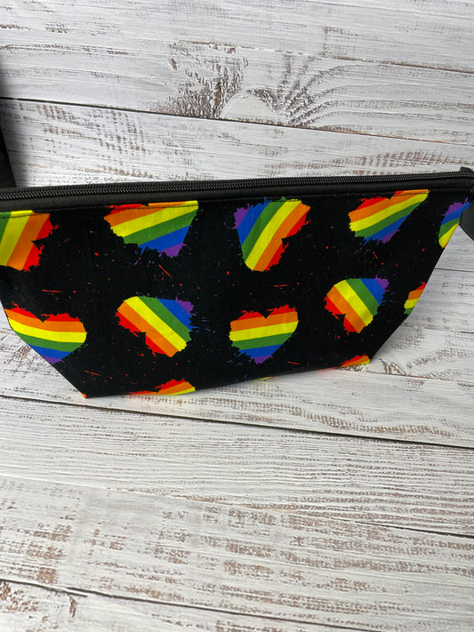 RAINBOW HEARTS    small  Lifestyle bag (soft no wire  , but interfaced )....CUSTOM PRINT
