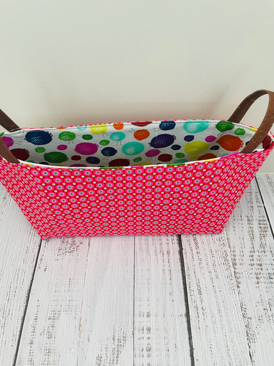 PINK GEO....MINI BASKET  WITH CORK HANDLES ....BLACK LIGHT REACTIVE FABRIC