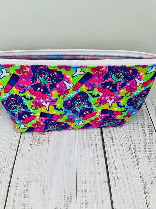 ZOMBIE GIRL ..... Lifestyle bag (soft no wire  , but interfaced) CUSTOM PRINT...BLACK LIGHT REACTIVE FABRIC