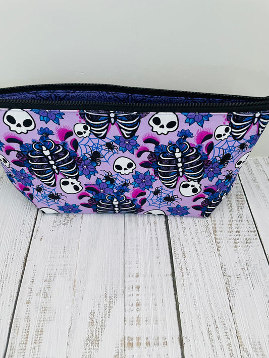 SKULL ......Lifestyle bag (soft no wire  , but interfaced) CUSTOM PRINT...BLACK LIGHT REACTIVE FABRIC