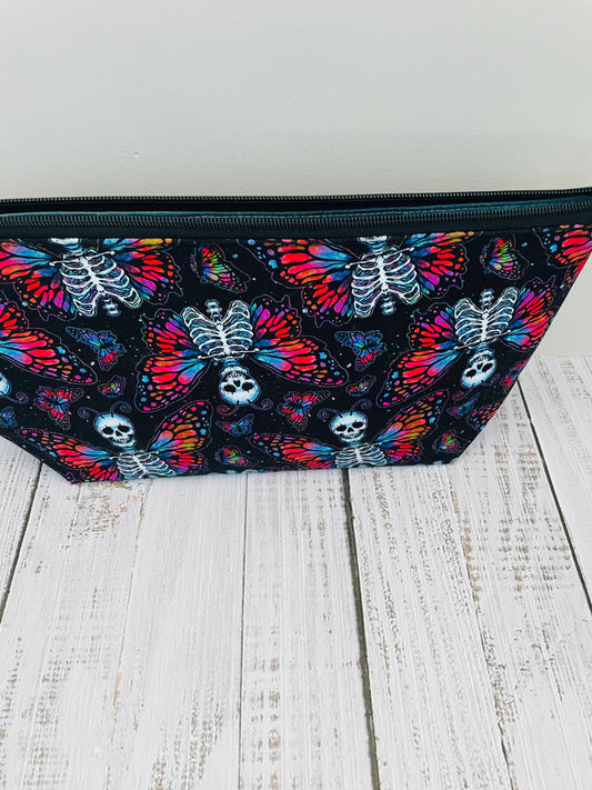 BUTTERFLY SKULL  ..... Lifestyle bag (soft no wire  , but interfaced) CUSTOM PRINT...BLACK LIGHT REACTIVE FABRIC