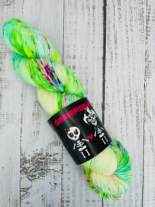 STITCHES THROUGH TIME (KNIT CITY VANCOUVER EXCLUSIVE COLOURWAY 2025 ....SOFT SOCK FINGERING WEIGHT ...BLACK LIGHT REACTIVE