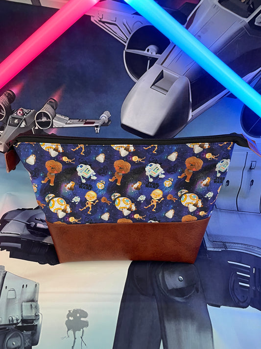 DANCING DROIDS  .. Lifestyle plus  bag (soft no wire  , but interfaced ) BROWN FAUX LEATHER BOTTOM