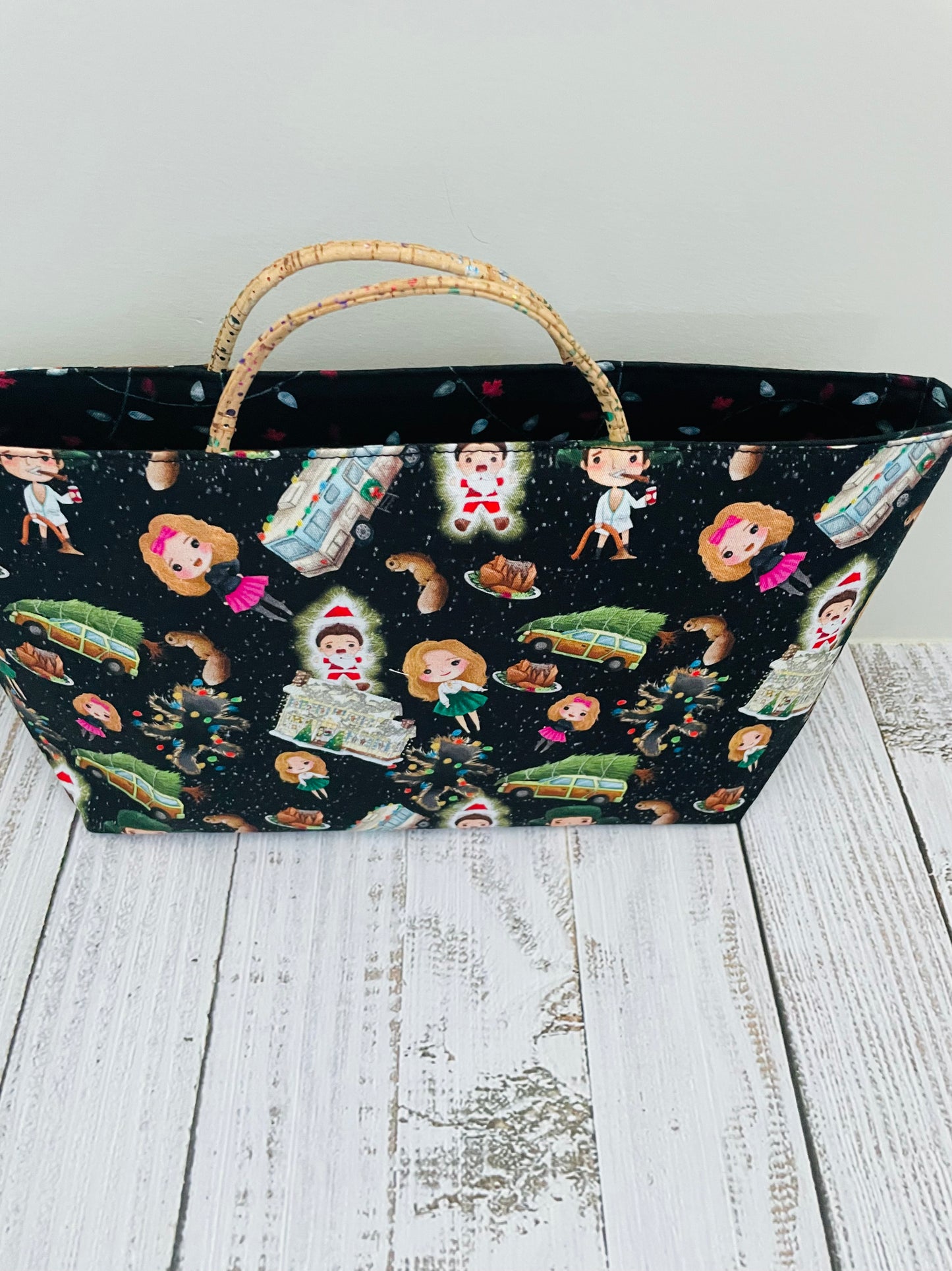 HOLIDAY VACATION   ....MINI TOTE BAG   WITH CORK HANDLES ...CUSTOM PRINT