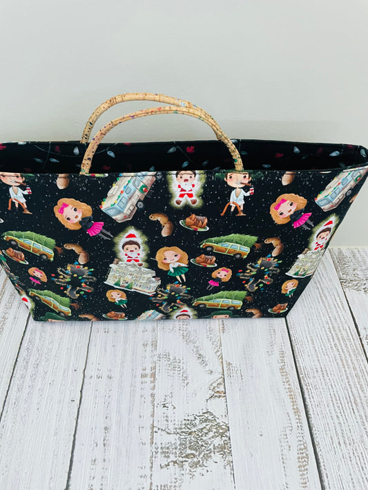 HOLIDAY VACATION ....MIDSIZE TOTE BAG WITH CORK HANDLES ...CUSTOM PRINT