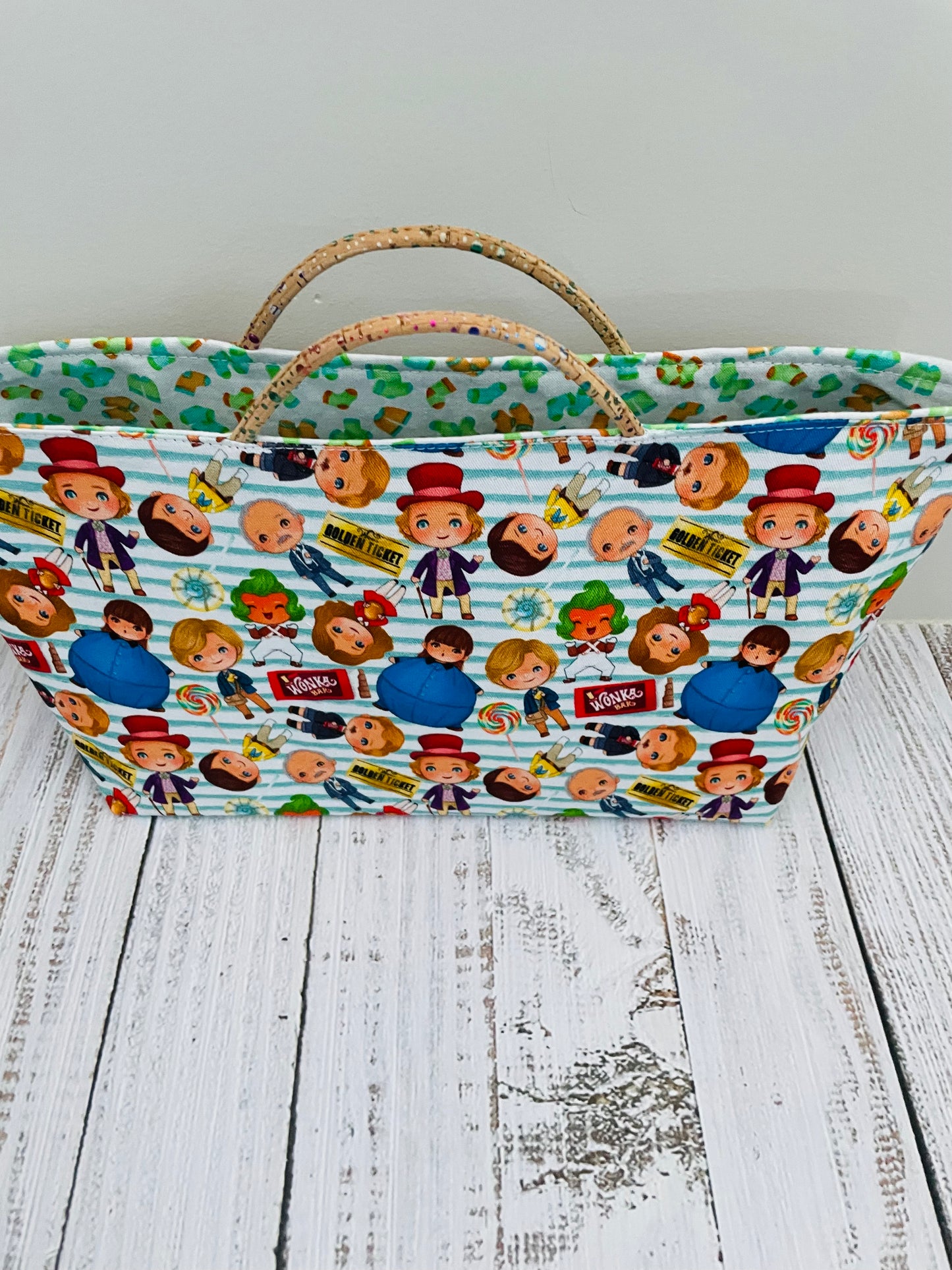 WONKA    ....MIDSIZE TOTE BAG   WITH CORK HANDLES ...CUSTOM PRINT