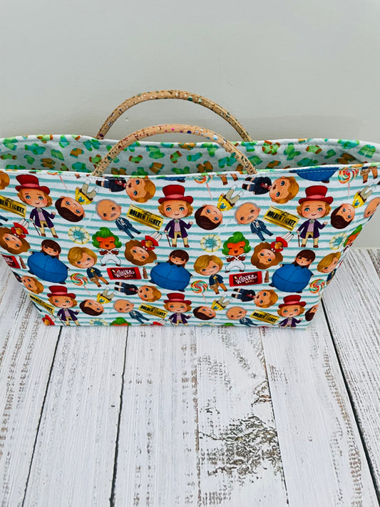 WONKA ....MIDSIZE TOTE BAG WITH CORK HANDLES ...CUSTOM PRINT