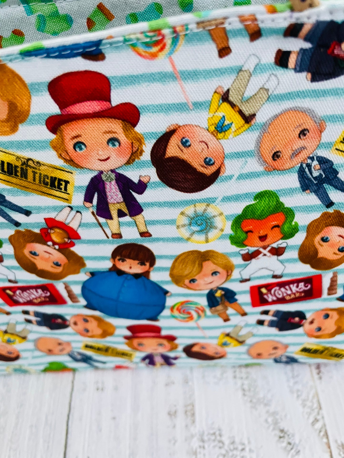 WONKA    ....MINI TOTE BAG   WITH CORK HANDLES ...CUSTOM PRINT