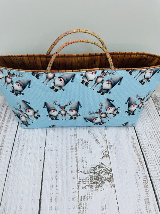 WINTER VIBES (GNOMES) ....MINI TOTE BAG WITH CORK HANDLES ...CUSTOM PRINT