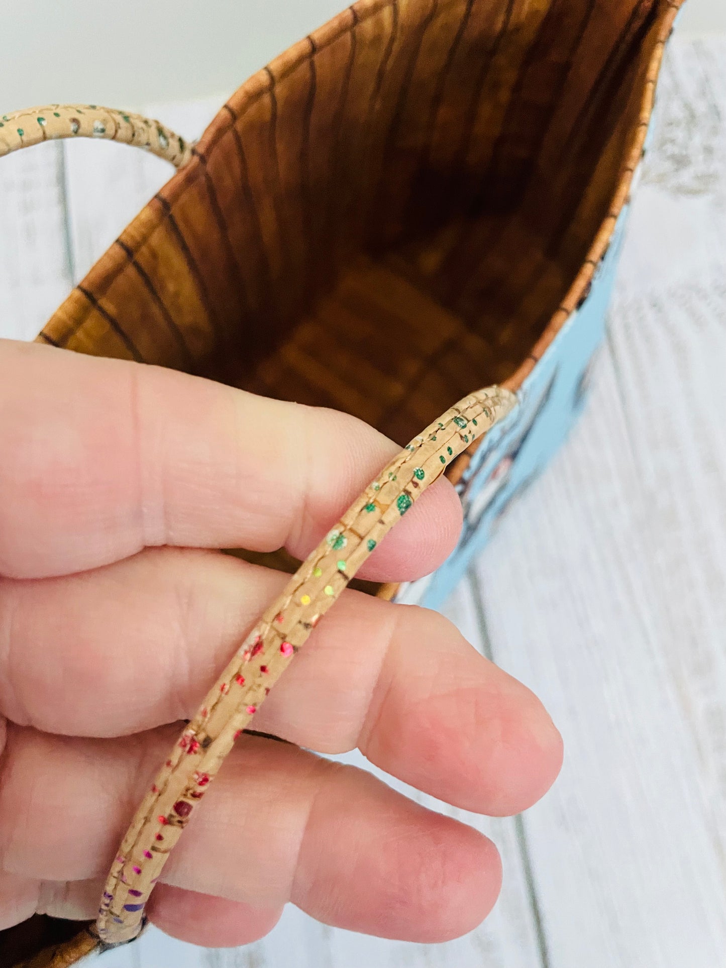 WINTER VIBES (GNOMES)  ....MINI TOTE BAG   WITH CORK HANDLES ...CUSTOM PRINT