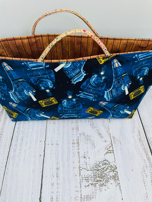 HOLIDAY TRAIN ....MINI TOTE BAG WITH CORK HANDLES ...CUSTOM PRINT