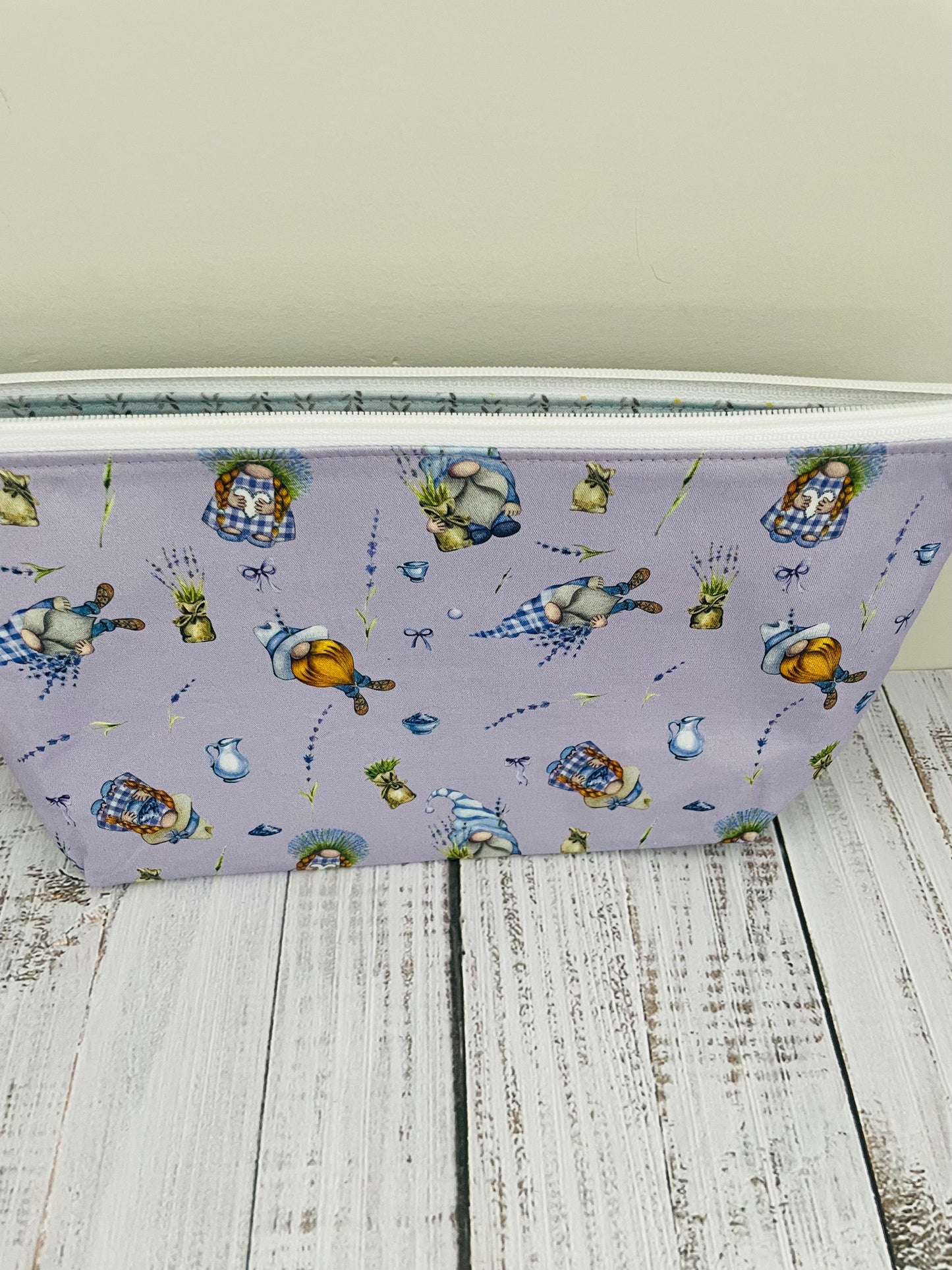 LAVENDER GNOME     Lifestyle bag (soft no wire  , but interfaced) CUSTOM PRINT