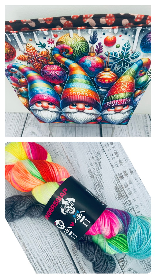 "GNOMEBODY DOES CHRISTMAS LIKE THIS "SOCKSET & STITCH & STORE BOWL ( SOLD SEPARATELY)